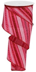 Valentine Diagonal Stripe  Wired Ribbon By the Roll 2.5" x 10 Yards RGB130211