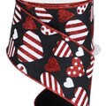 Valentine's Day Hearts Wired Ribbon By the Roll 2.5" x 10 Yards RGC183902