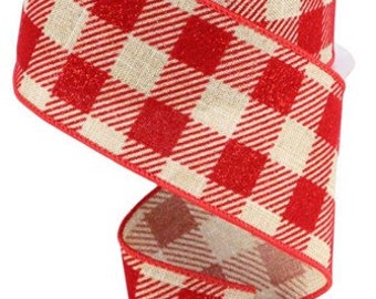 くりぼん Velvet Glitter Plaid Wired Ribbon by the Roll 2.5