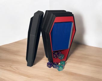 Coffin MTG Deck Box for Magic the Gathering - Black with Red Interior, Holds 100 Sleeved Cards + Tokens, Dice Section