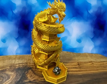 Golden Oriental Dragon Dice Tower - 3D Printed RPG Accessory