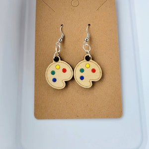 Paint Palette Earrings - Artist Earring Gift - Laser Cut Art Painter Teacher Cute Kawaii Wooden Jewelry