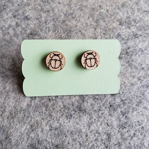 Beetle Wood Stud Stainless Steel Earrings Laser Cut 10mm Studs Cute Kawaii Animal Wooden Jewelry Insect Bug Entomology