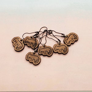 Red Panda Walnut Stitch Markers - Charms for Knitting and Crochet Animal Laser Cut Engraved Wood