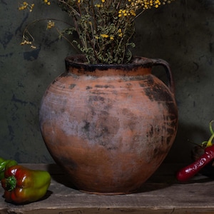 771 Vaso antico in terracotta / Vaso rotondo in terracotta / Ceramica rossa / Decorazione per la casa Wabi-Sabi