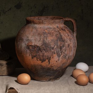 Vintage Ukrainian Terracotta Pot | Rustic Folk Handle Vessel, Farmhouse Wabi Sabi