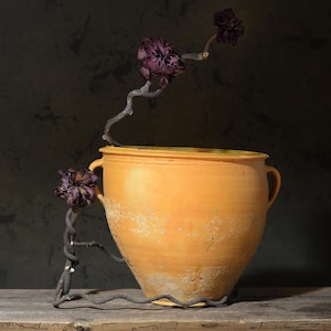 540 Large 11 Inch tall antique terracotta pot, Beige terracotta planter, Primitive rustic earthenware, Ancient clay pot plant, Wabi-sabi pot