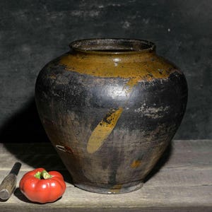 Vaso grande vintage ucraniano de barro | Faiança vidrada marrom | Decoração rústica de fazenda | Wabi Sabi