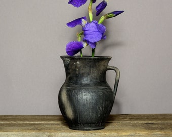 350 Unique Rare Black Clay Pot With Green Glaze, Wabi-sabi
