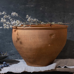 765 Large Ukrainian Terracotta Clay Bowl | Wabi-Sabi Folk Decor | Wire Rim