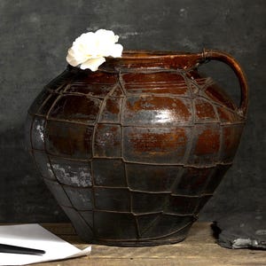 Antique Brown Glazed Clay Pot | Ukrainian Folk Pottery | Vintage Terracotta Vessel | Wabi-Sabi Rustic Decor