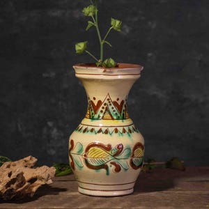 Ręcznie robiony ukraiński wazon terakotowy | Ceramika szkliwiona | Rustykalny wystrój domu (15 cm) | 704