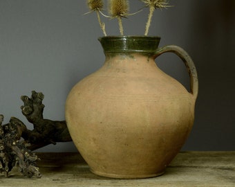 41 Antique Ukrainian glazed terracotta pot, Rustic vintage clay pot, Wabi sabi pottery decor, Ancient clay pots, Antique stoneware vessel