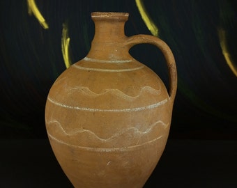 Antique Terracotta Pitcher | Primitive Clay Jug | Rustic Farmhouse Pottery | Wabi-Sabi Decor | Ukrainian Folk Vessel