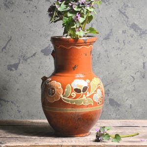 Antieke Oekraïense Opishnia terracotta kan | Handbeschilderd volksaardewerk | Wabi-Sabi keramische kruik | Rustieke boerderijdecoratie