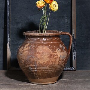 Jarra de cerámica antigua / Cerámica popular ucraniana / Jarra rústica de barro / Cerámica de los Cárpatos / Decoración Wabi Sabi
