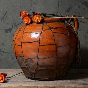 Vaso de barro ucraniano antigo | Grande jarro de terracota | Decoração rústica de fazenda | Cerâmica Wabi-Sabi | Cerâmica folclórica