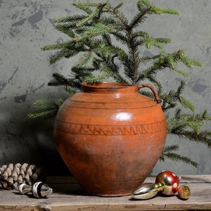529 Large 11&quot; antique terracotta pot, Large vintage terracotta planter, Primitive rustic earthenware, Ancient clay pot plants, Wabi-sabi pot