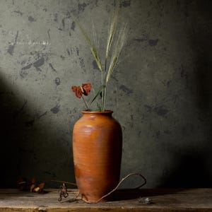 674 12&quot; tall Brown ceramic pottery vase, Antique terracotta vessel, Antique stoneware vase, Wabi-sabi pottery vase, Ancient terracotta pot