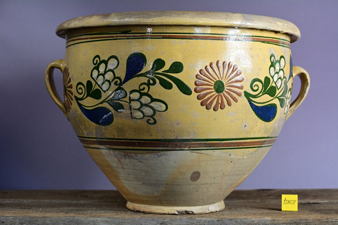 164 Extra Large Vintage Terracotta Pot With Two Handles, Antique