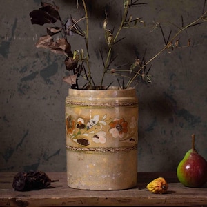 715 Antique pottery jar from Ukraine, Old traditional Ukrainian ceramic jar, Ancient glazed terracotta planter, Antique handpainted clay pot