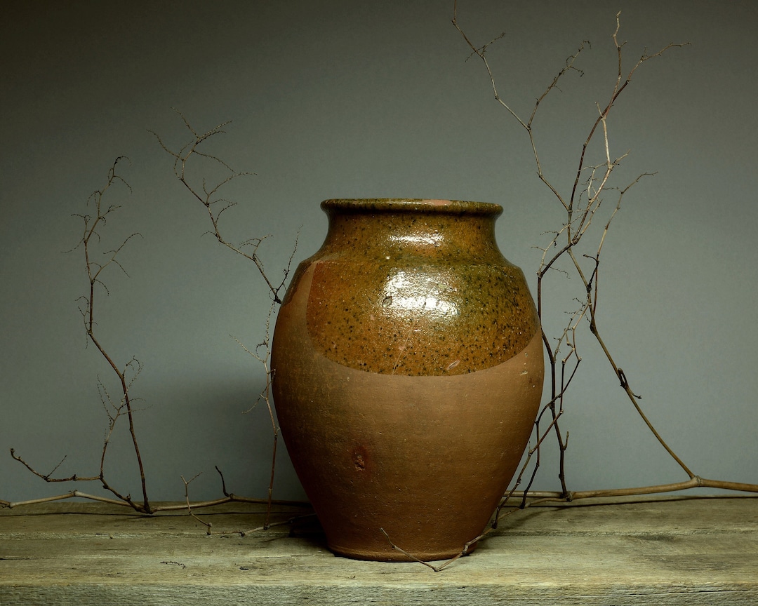 5 Large Vintage Terracotta Glazed Clay Pots, Big Clay Pots for Plants