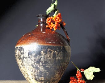 Antique Wine Jug | Vintage Terracotta Pitcher | Rustic Clay Pottery | Wabi-Sabi Decor | Ukrainian Folk Vessel