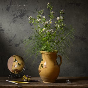 680 Yellow traditional Ukrainian clay jug, Antique ceramic vessel, Ancient pottery clay vessel, Ukrainian pottery jug with hand painting