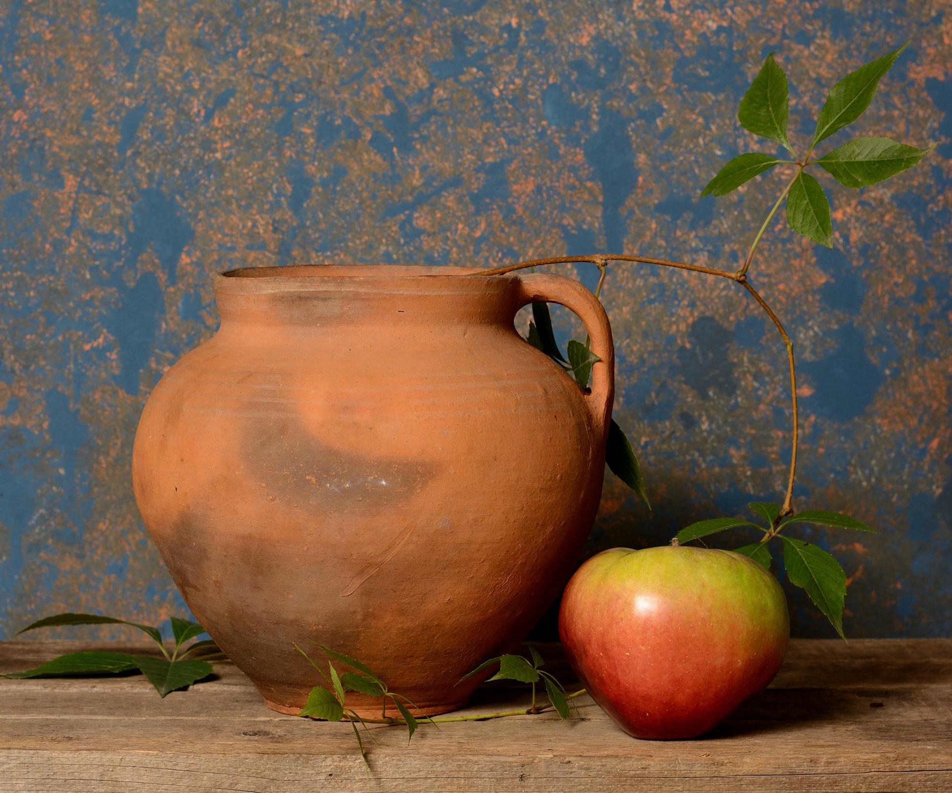 96、8 1/4インチウクライナアンティークテラコッタポット、侘び寂び