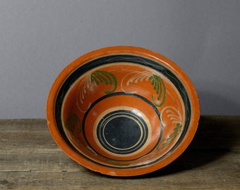220 Small antique painted clay bowls, Old Ukrainian farmhouse kitchen decor, Vintage terracotta rustic plate, Ancient stoneware vessel
