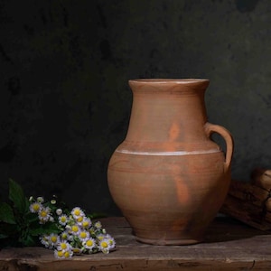 701 Antique terracotta vase, Rustic Ukrainian pottery, Wabi Sabi home decor, Primitive clay jug, Farmhouse beige pitcher, Stoneware old jug
