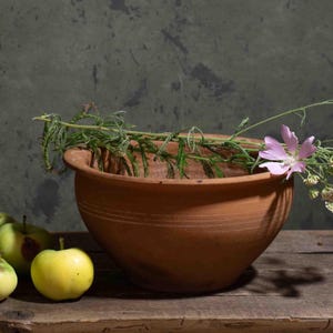 696 Antique clay pottery vessel, Wabi Sabi ceramic vase, Terracotta deep bowl, Ukrainian traditional pot, Primitive clay pottery