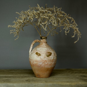 49 kleine vintage aarden pot voor wijn, oude beige klei, antieke terracotta pot Oekraïne, antiek Oekraïens aardewerk, Wabi sabi-kan