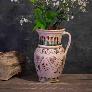 705 Ukrainian folk art jug, Rustic vase for kitchen decor, Wabi sabi ceramic vase, Ancient ceramic jug for drinks, Antique terracotta jug