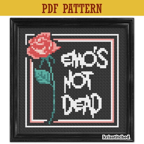 Emo's Not Dead (with Rose) - plus BONUS mini pattern - emo cross stitch pattern PDF