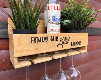 Porte-bouteilles avec support en verre et impression « Lillet Things » décoration supérieure excellente idée cadeau bar vin cuisine pendaison de crémaillère