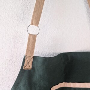 Hunter Green Apron with Sand-Colored Pocket Accents – Adjustable Neck Strap- 100% cotton- great for cooks, baristas, DIYers