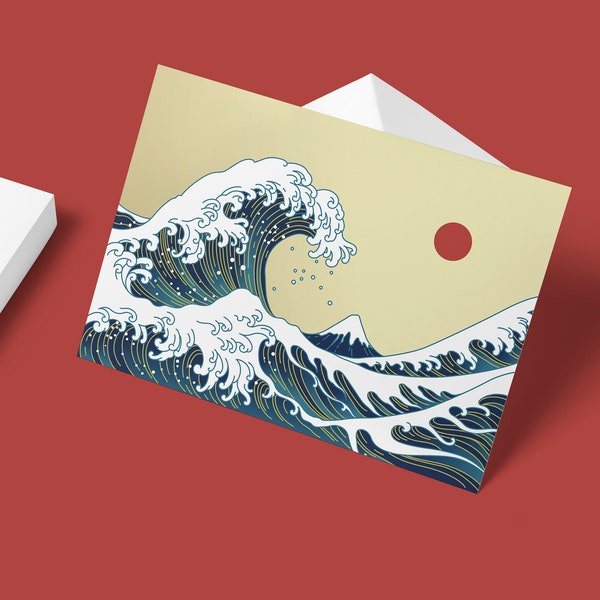 Great Wave Postcard | Japanese Kanazawa Hokusai Illustration 4x6 | Art Colorful Card Tiny Poster Prints Gift
