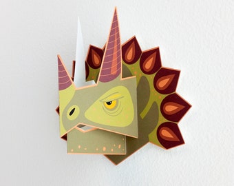 3D Paper craft wall art: Dinosaur portraits kids digital cut and fold activity booklet