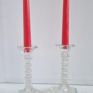 Vintage Clear Pressed Glass Candlesticks Pair, Candle Holders