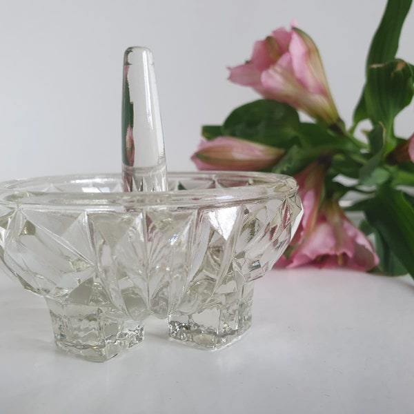 Vintage Art Deco Clear Glass Footed Ring Tree