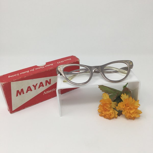 Vintage 1950er Jahre Maya Retro Catseye Gläser Rahmen - Rose farbig geätzt Aluminium Catseye Eyeware - amerikanische optische 1950er Jahre Eyeware