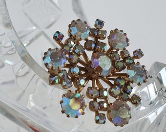 Vintage Aurora Borealis Atomic Starburst Brooch Pin