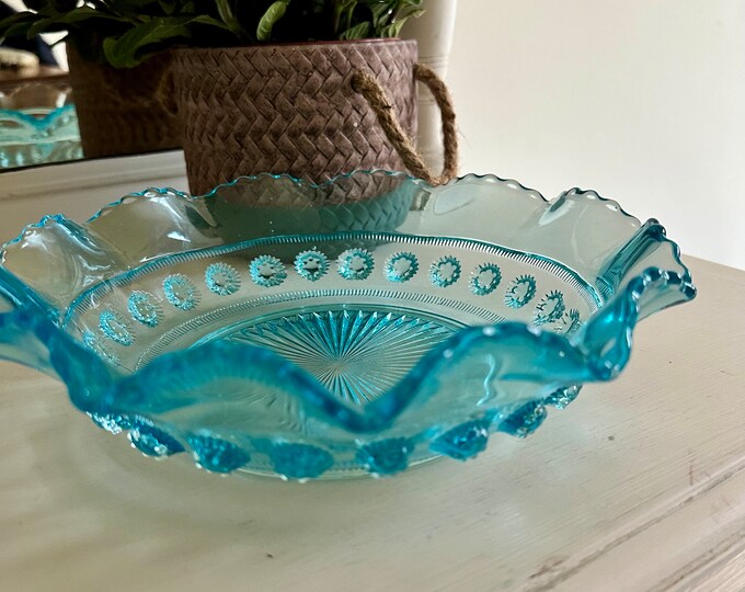 Prunt Art Deco Davidsons Aqua Blue Glass ‘blackberry Prunt’ Bowl, Dish - Etsy UK