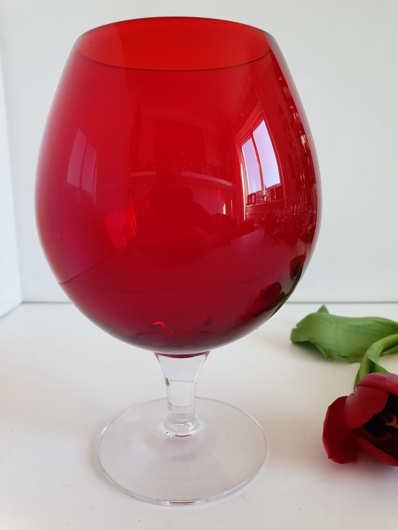 Vintage Ruby Red Large Brandy Glass Retro Brandy Glass Red Etsy