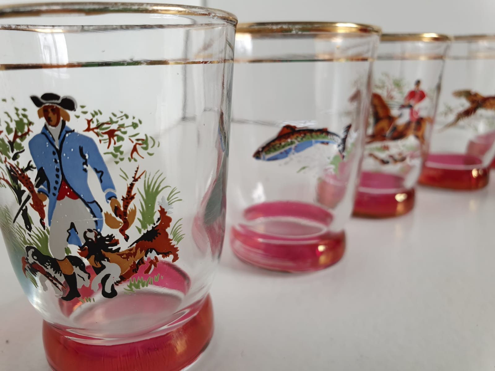 Vintage Retro Set of Six Hunting Scene Shot Glasses Mid Etsy