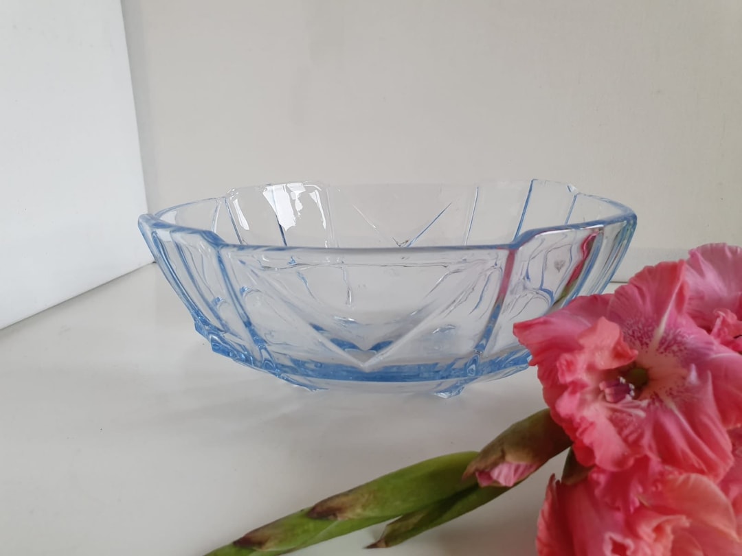 Art Deco Ice Blue Glass Footed Bowl - Etsy