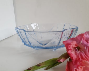 Art Deco eisblaue Glasfußschale