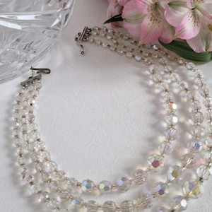 Vintage 1950s Aurora Borealis Graduated 3 Strand Choker Necklace
