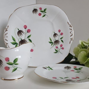 Vintage Adderley Floral Bone China Cake Plate, Side Plate, Milk Jug/Creamer